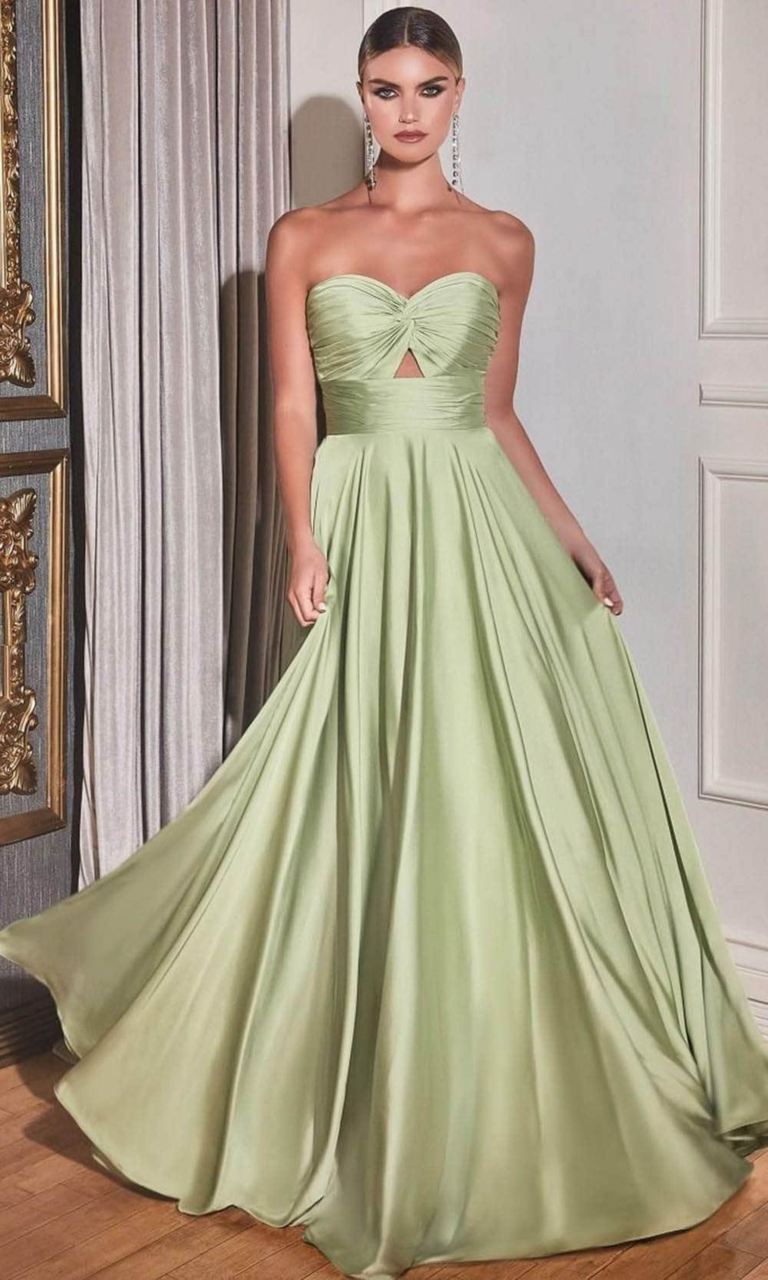 Cinderella Divine 7496 - Strapless Satin A-line Gown with Keyhole