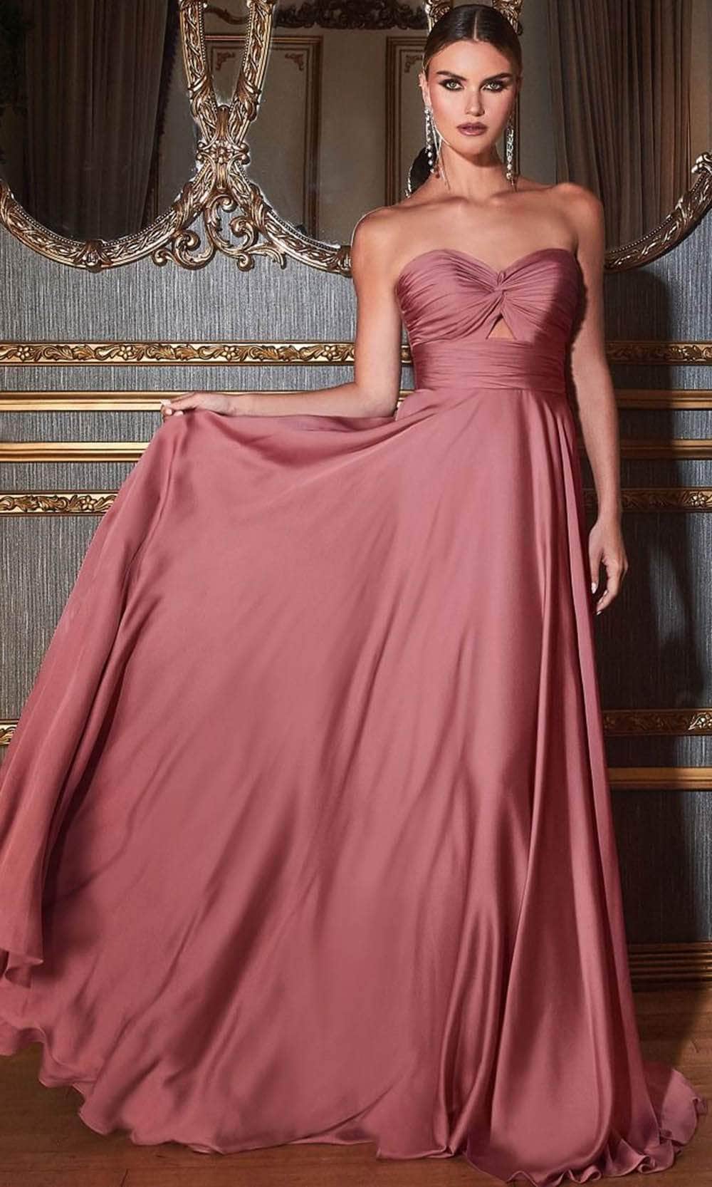 Cinderella Divine 7496 - Strapless Satin A-line Gown with Keyhole - view 8