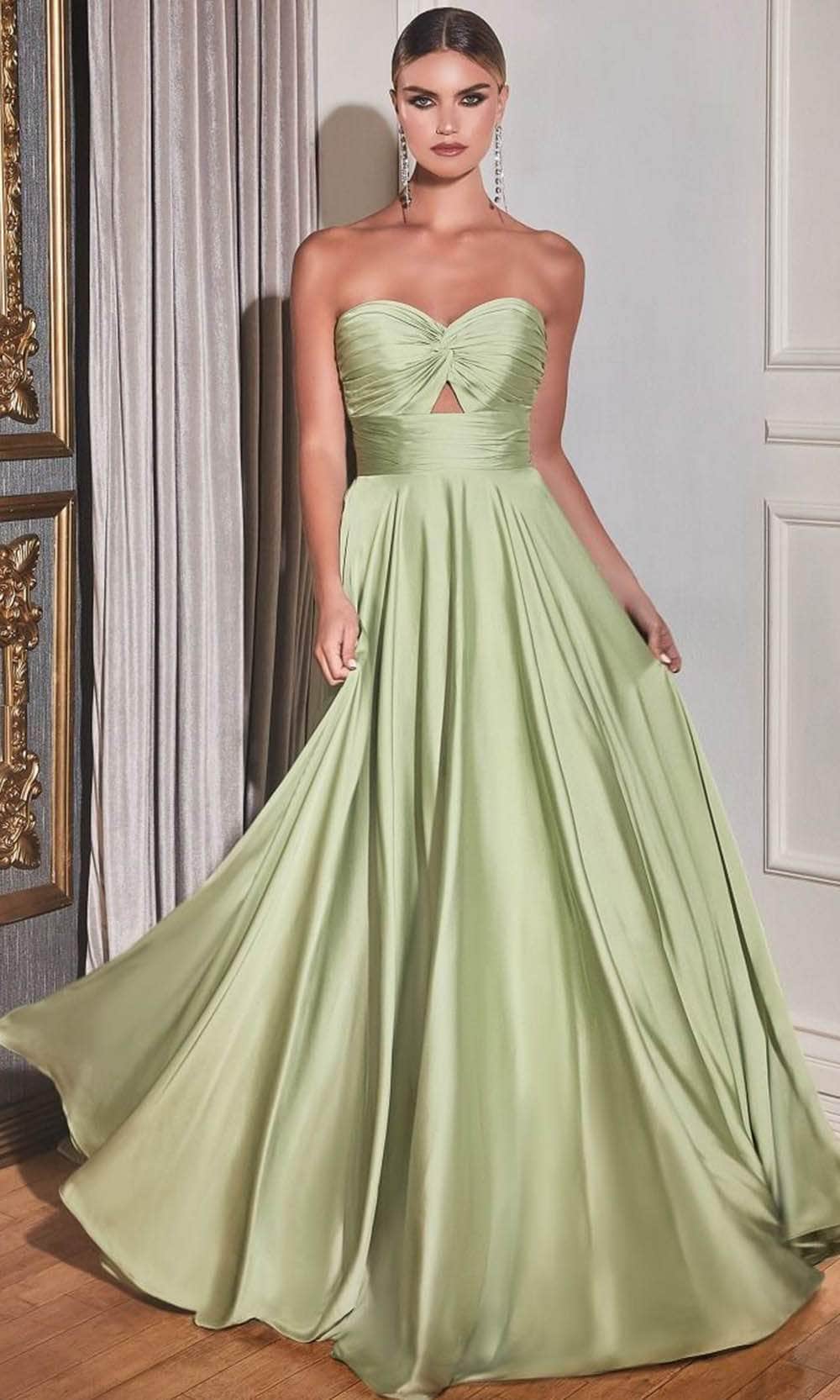 Cinderella Divine 7496 - Strapless Satin A-line Gown with Keyhole - view 9