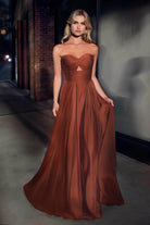 Cinderella Divine 7496 - Strapless Satin A-line Gown with Keyhole - view 10