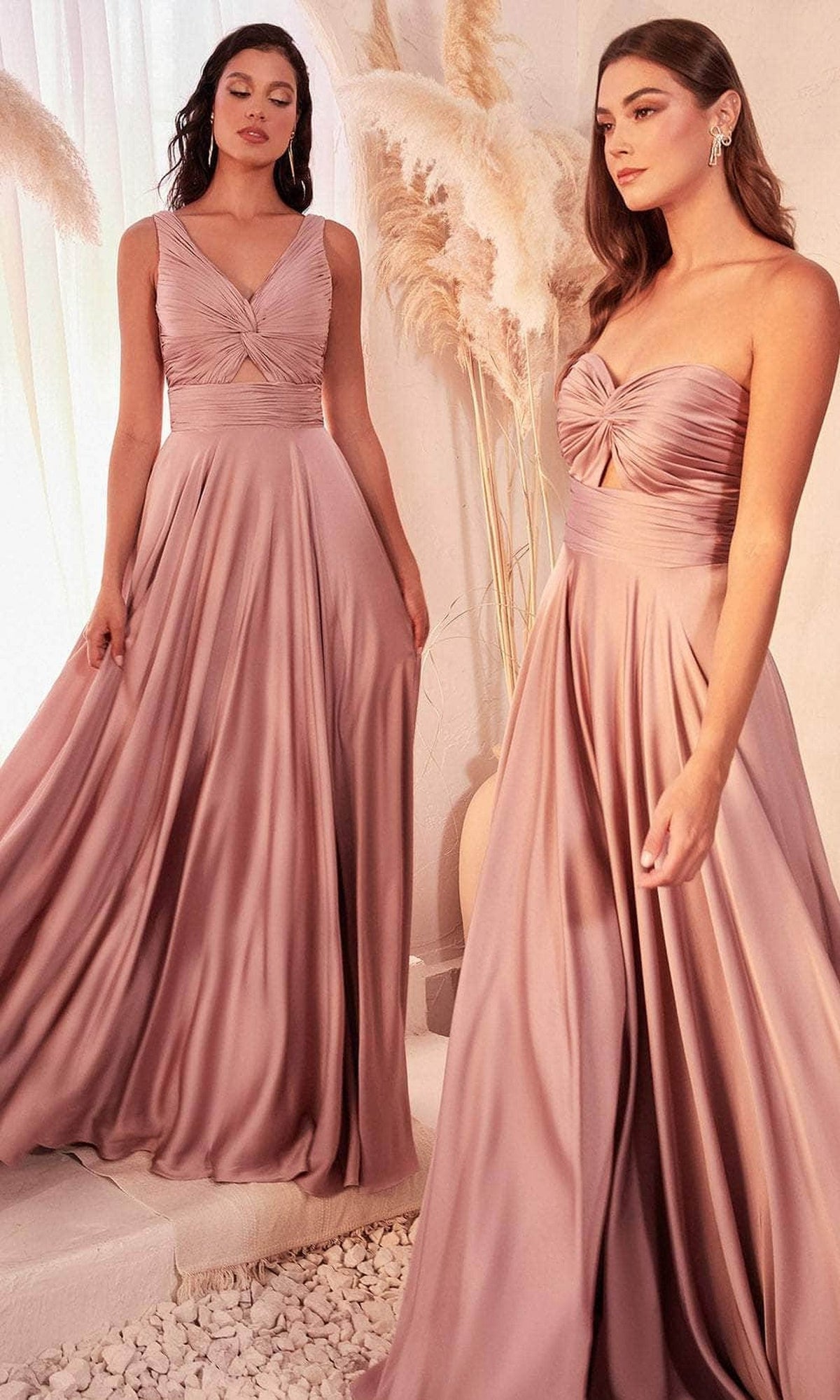 Cinderella Divine 7497 - V-Neck Prom Dress with Knotted Ruching