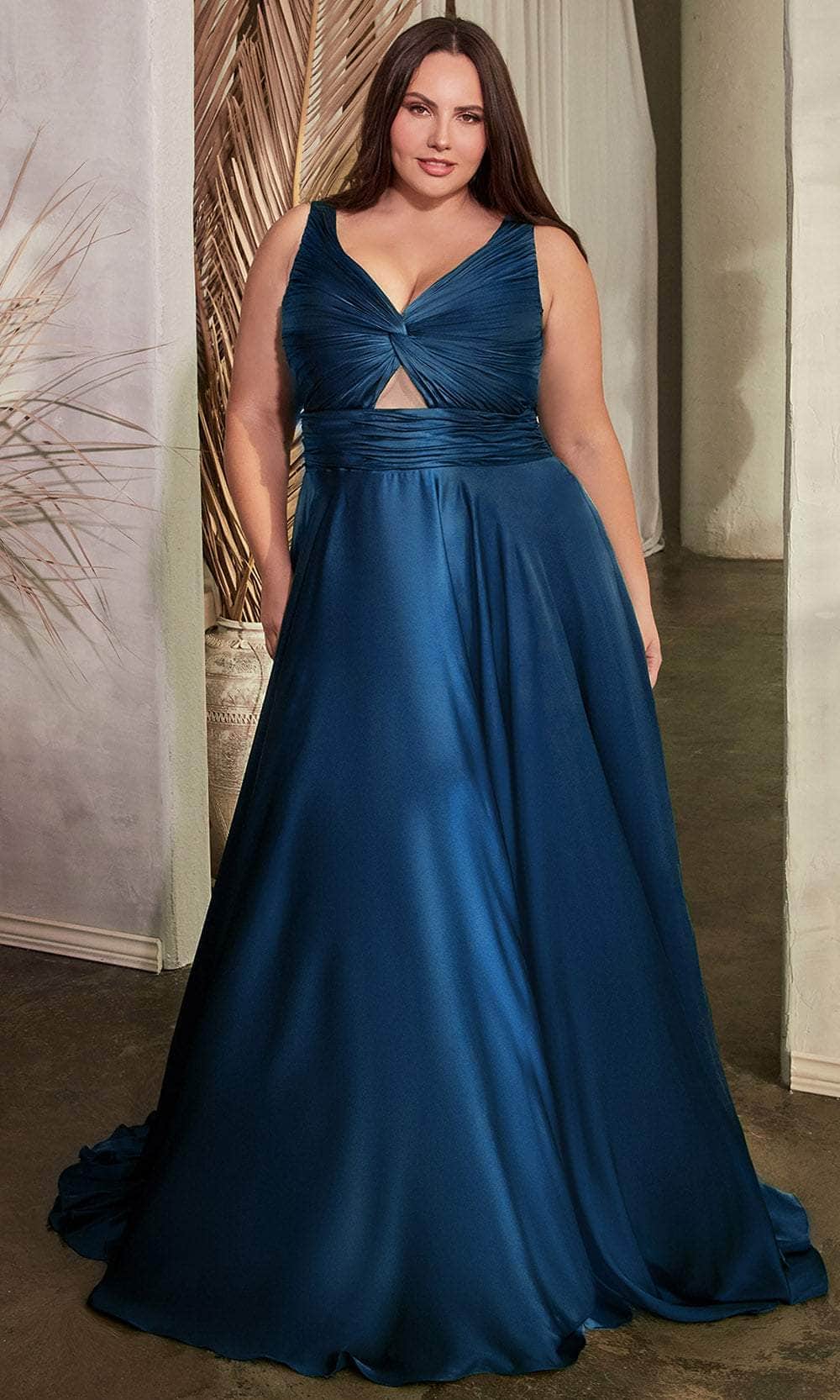 Cinderella Divine 7497 - V-Neck Prom Dress with Knotted Ruching - Silhouette Dresses