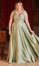 Cinderella Divine 7497 - V-Neck Prom Dress with Knotted Ruching - Silhouette Dresses