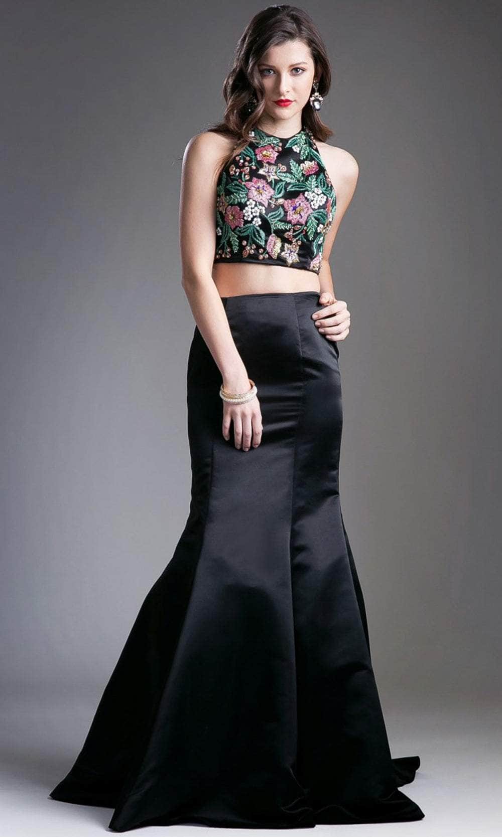 Cinderella Divine 83699 - Two Piece Floral Embroidered Mikado Gown - designer evening gown at Silhouette Dresses