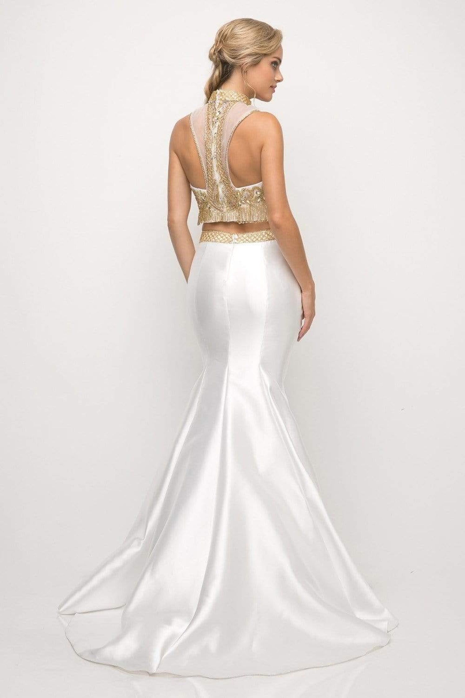 Cinderella Divine - 84016 Two-Piece Beaded High Halter Mermaid Gown