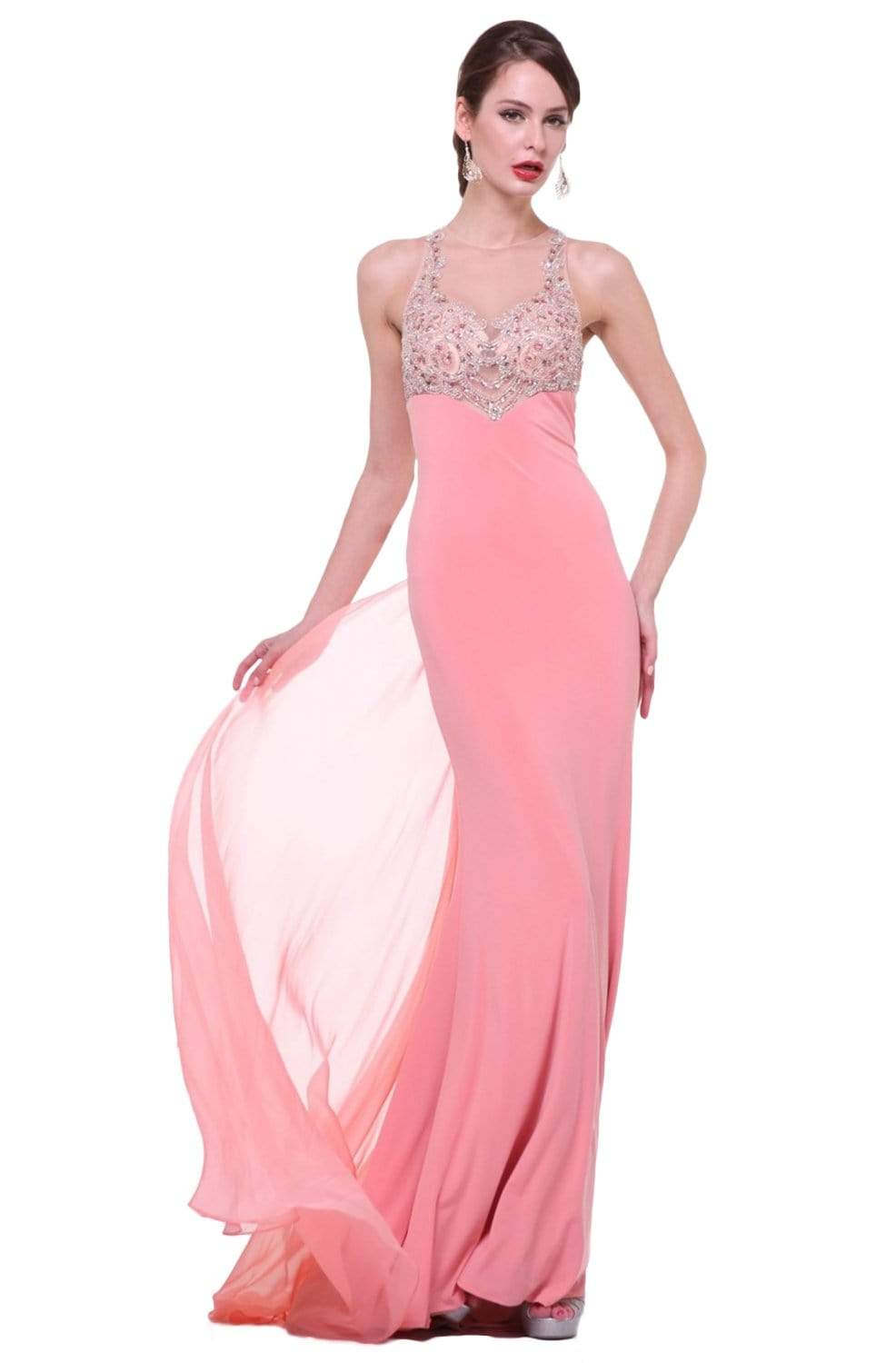 Cinderella Divine - 8744 Beaded Illusion Sheath Dress - Silhouette Dresses
