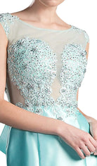 Cinderella Divine - 8984A Cap Sleeve Appliqued Plunging Illusion Gown