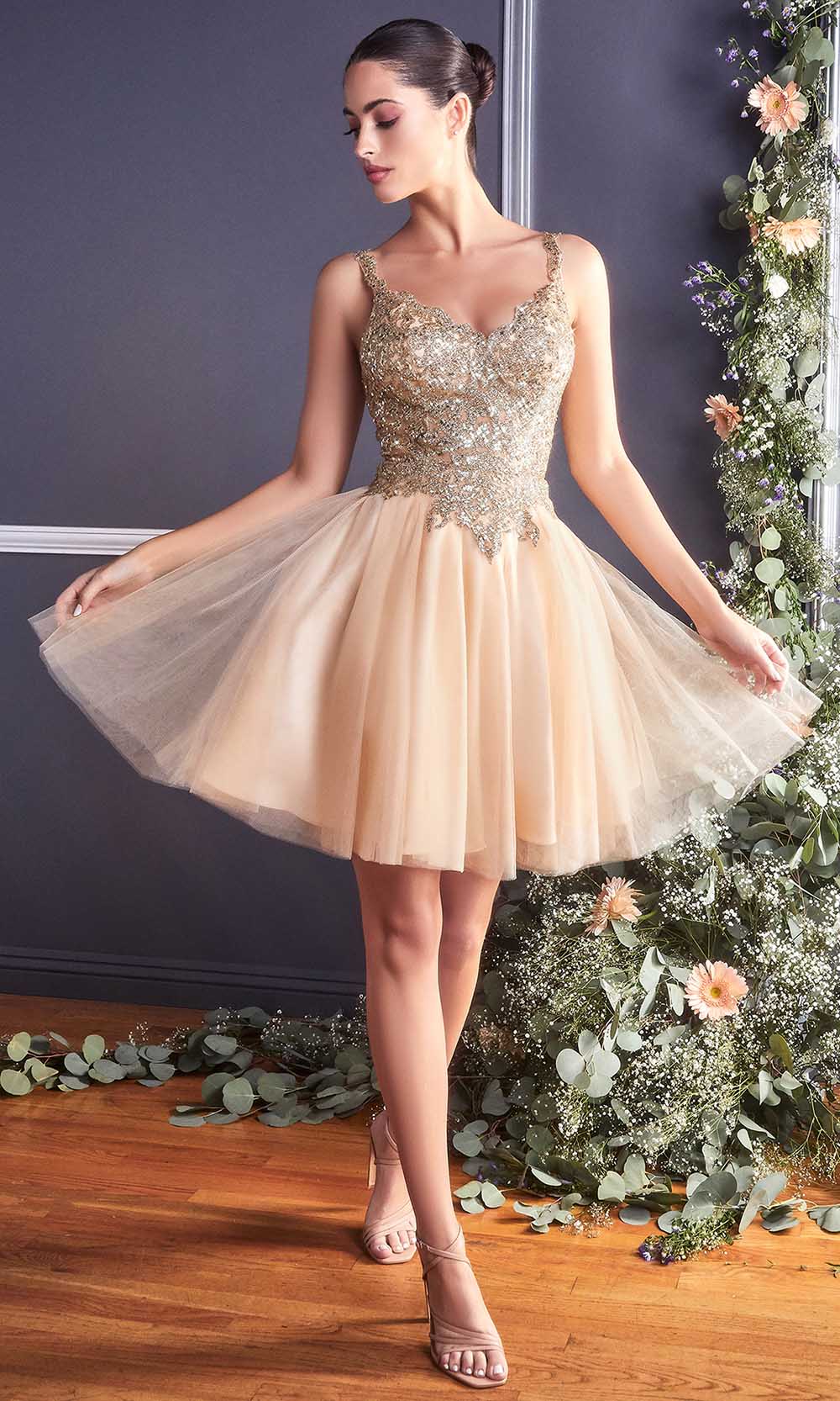 Cinderella Divine - 9239 Embellished V Neck A-line Dress - designer cocktail dress at Silhouette Dresses