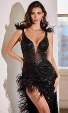 Cinderella Divine 9312 - Sleeveless with Feather Accents Prom Dress