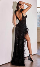 Cinderella Divine 9312 - Sleeveless with Feather Accents Prom Dress - back view