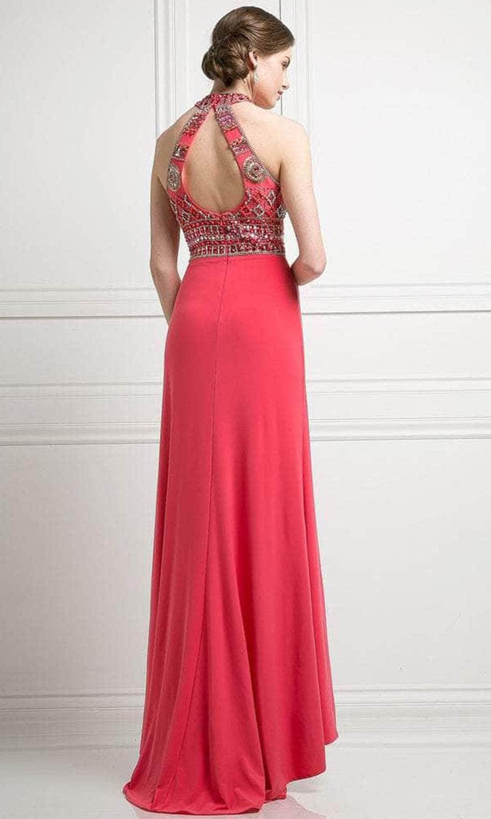 Cinderella Divine 971 - High Halter Bedazzled Column Gown - detail view