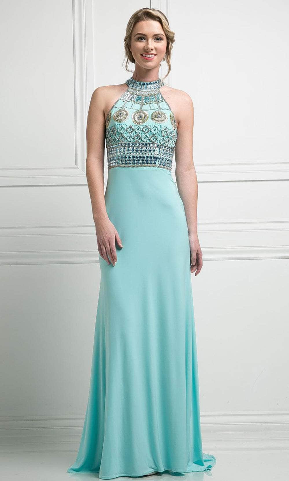 Cinderella Divine 971 - High Halter Bedazzled Column Gown - back view