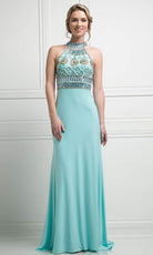 Cinderella Divine 971 - High Halter Bedazzled Column Gown - back view