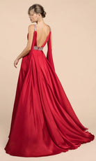 Cinderella Divine - A0065 Satin High Slit Caped Evening Gown - view 11