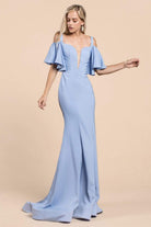 Cinderella Divine - A0079 Cold Off-Shoulder Flair Sleeves Mermaid Gown - view 6