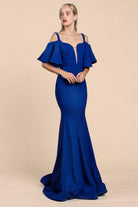 Cinderella Divine - A0079 Cold Off-Shoulder Flair Sleeves Mermaid Gown - view 9