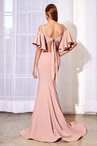 Cinderella Divine - A0079 Cold Off-Shoulder Flair Sleeves Mermaid Gown - detail view