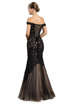 Cinderella Divine - A0401 Off Shoulder Lace Overlay Tulle Mermaid Gown