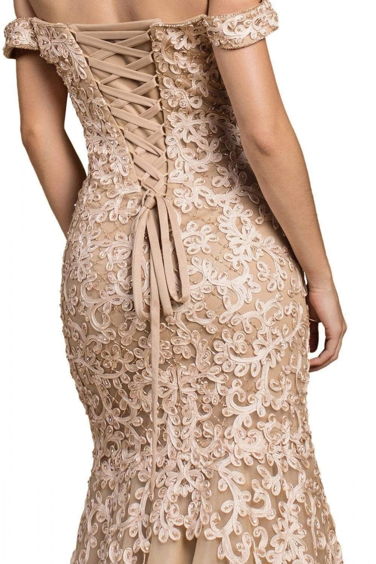 Cinderella Divine - A0401 Off Shoulder Lace Overlay Tulle Mermaid Gown