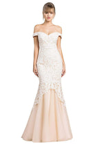 Cinderella Divine - A0401 Off Shoulder Lace Overlay Tulle Mermaid Gown - view 7