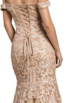 Cinderella Divine - A0401 Off Shoulder Lace Overlay Tulle Mermaid Gown - view 6