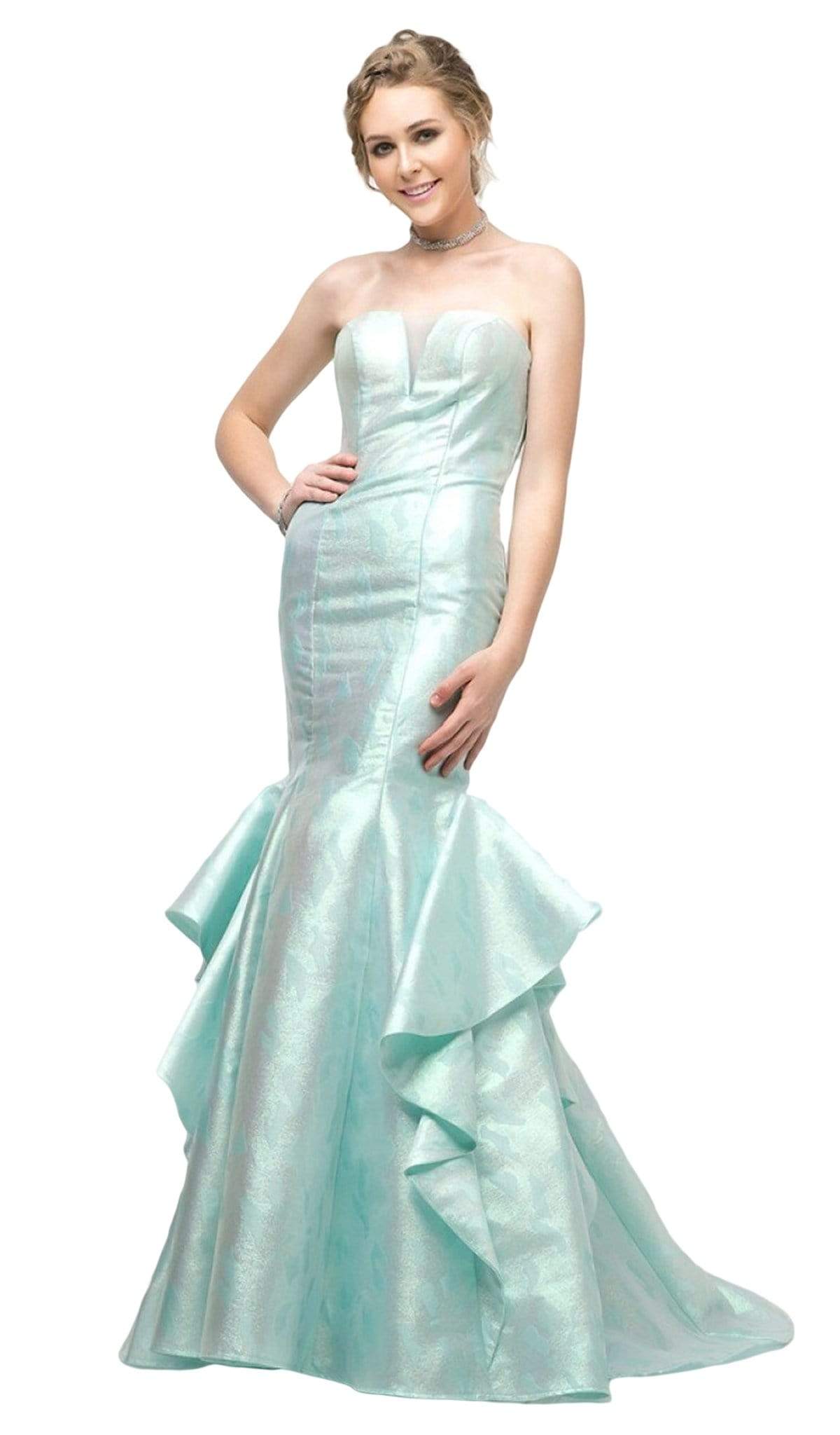 Cinderella Divine - A5033 Strapless Jacquard Layered Mermaid Gown - designer prom dress at Silhouette Dresses