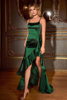 Cinderella Divine B8421 - Sheath Gown with Ruffled Side Slit