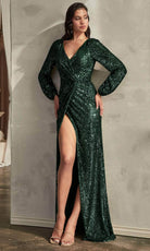 Cinderella Divine B8422 - Faux Wrap Prom Dress with Sequin Detailing