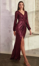 Cinderella Divine B8422 - Faux Wrap Prom Dress with Sequin Detailing - view 4