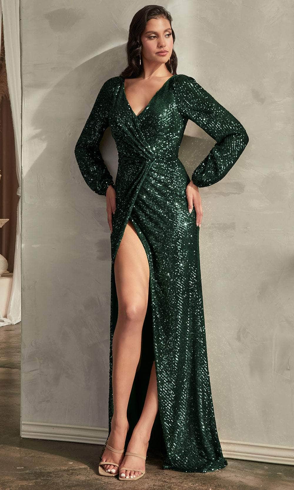 Cinderella Divine B8422 - Faux Wrap Prom Dress with Sequin Detailing - view 5