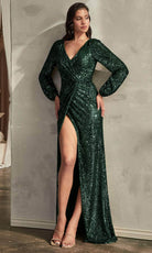 Cinderella Divine B8422 - Faux Wrap Prom Dress with Sequin Detailing - view 5