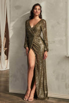 Cinderella Divine B8422 - Faux Wrap Prom Dress with Sequin Detailing - view 8