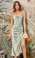 Cinderella Divine - BD103 Cowl Neck Satin Sheath Tea-Length Dress - view 9