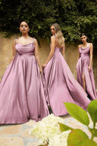 Cinderella Divine - BD104 Cowl Neck Satin Affordable Prom A-Line Gown - view 7