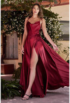 Cinderella Divine - BD104 Cowl Neck Satin Affordable Prom A-Line Gown - Silhouette Dresses