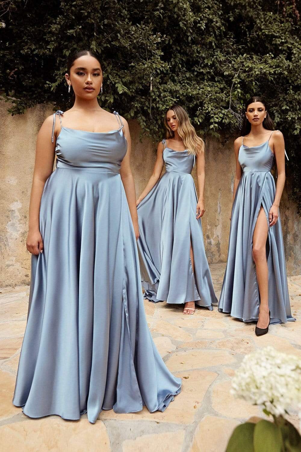 Cinderella Divine - BD104 Cowl Neck Satin Affordable Prom A-Line Gown - view 13