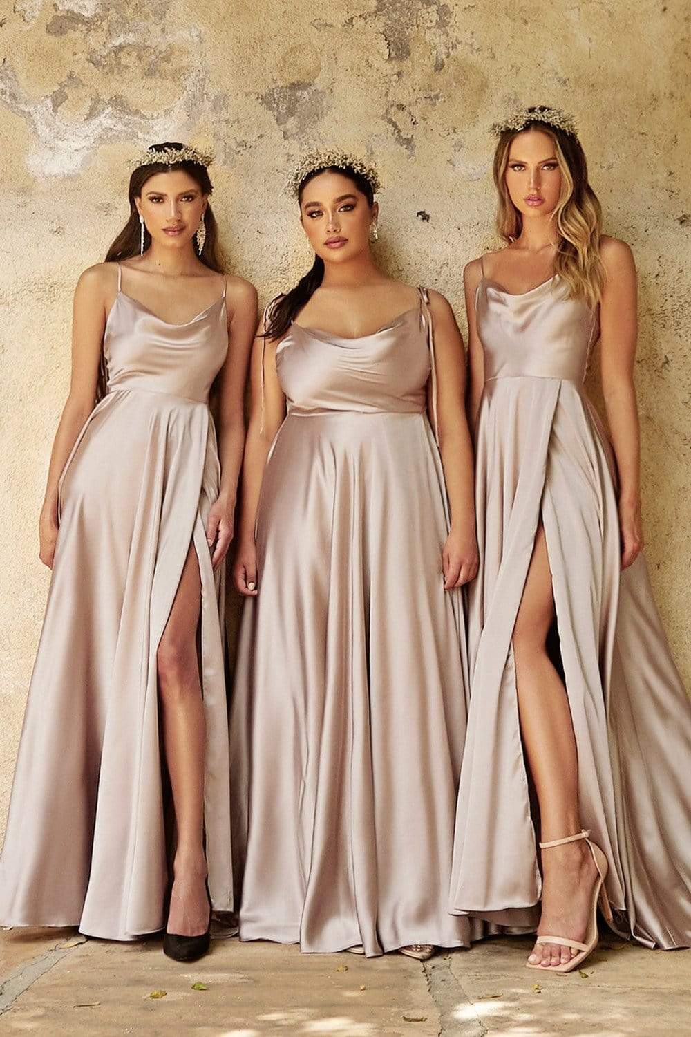 Cinderella Divine - BD104 Cowl Neck Satin Affordable Prom A-Line Gown - view 12