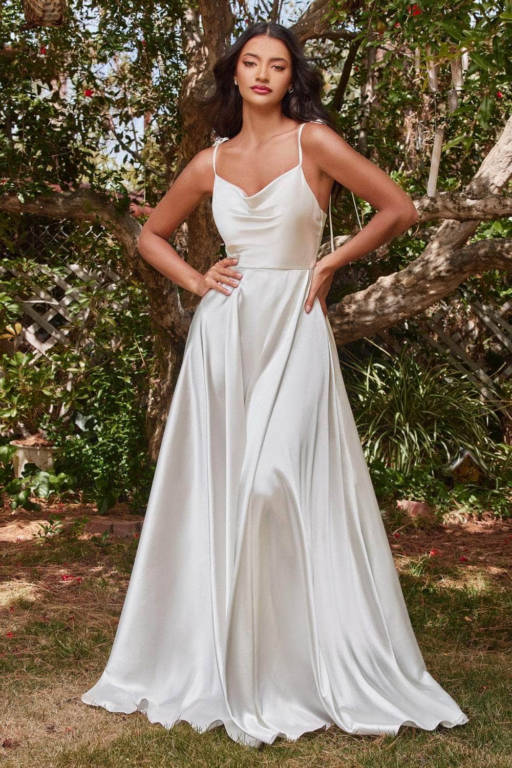 Cinderella Divine - BD104W Sleeveless Satin A-Line Gown - Silhouette Dresses