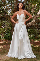 Cinderella Divine - BD104W Sleeveless Satin A-Line Gown - Silhouette Dresses