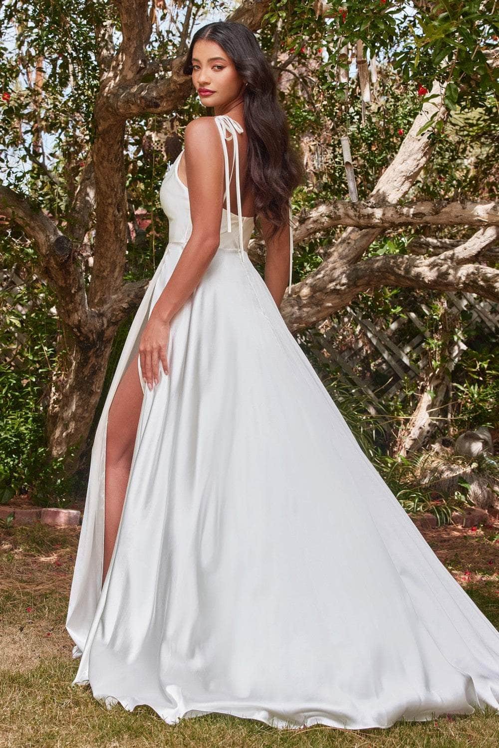Cinderella Divine - BD104W Sleeveless Satin A-Line Gown - back view