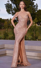 Cinderella Divine BD4004 - V-Neck Sequin Ornate Prom Dress