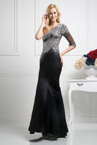 Cinderella Divine - Beaded Asymmetric Neck Trumpet Dress - designer prom dress at Silhouette Dresses