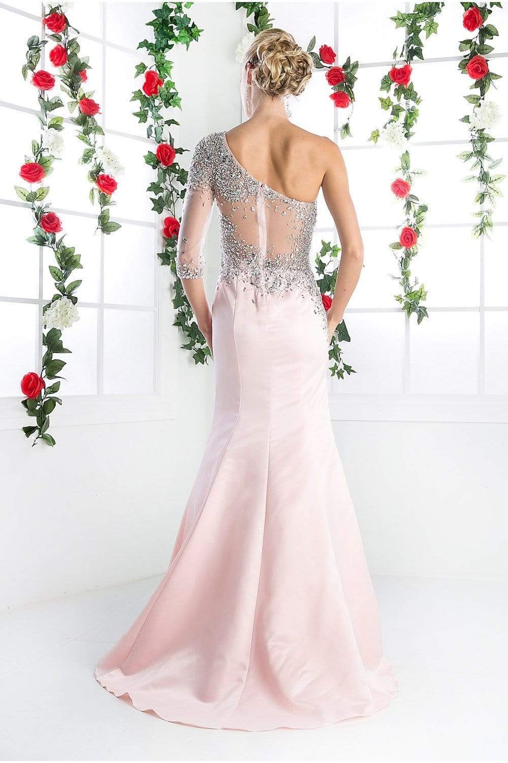 Cinderella Divine - Beaded Asymmetric Neck Trumpet Dress - view 4