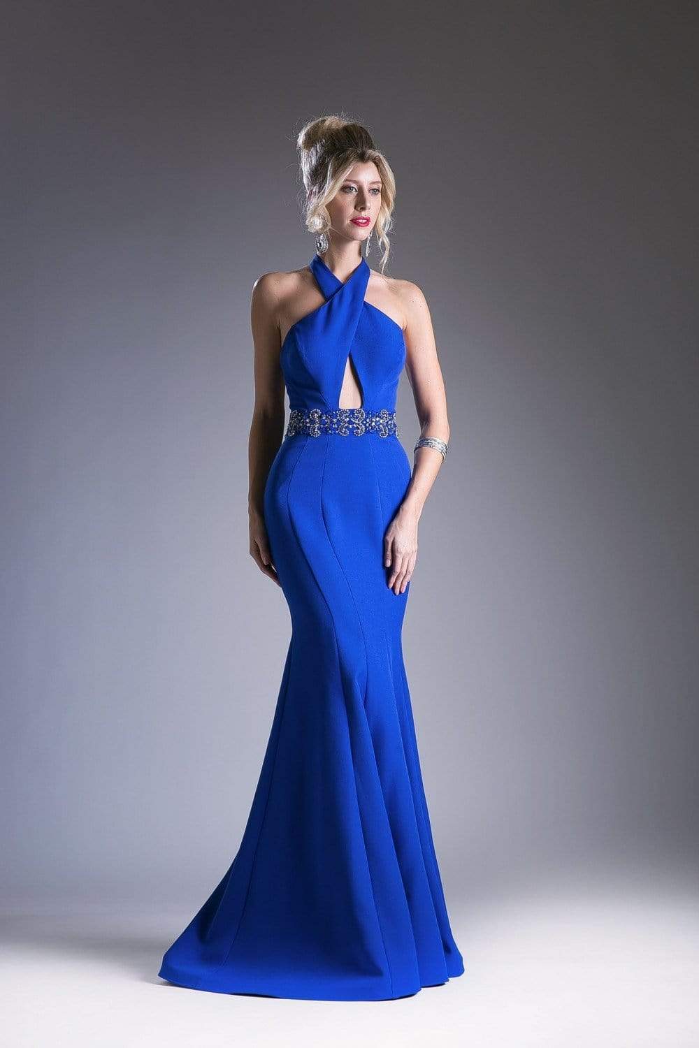 Cinderella Divine - Beaded Halter Neck Scuba Mermaid Dress - detail view