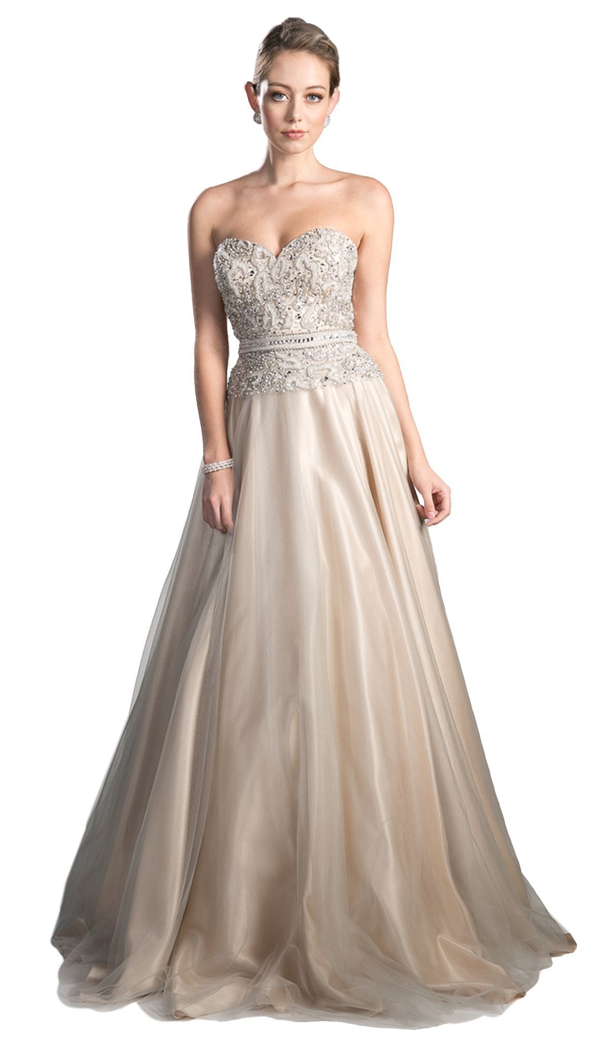 Cinderella Divine - Beaded Sweetheart Tulle A-line Evening Dress - Silhouette Dresses