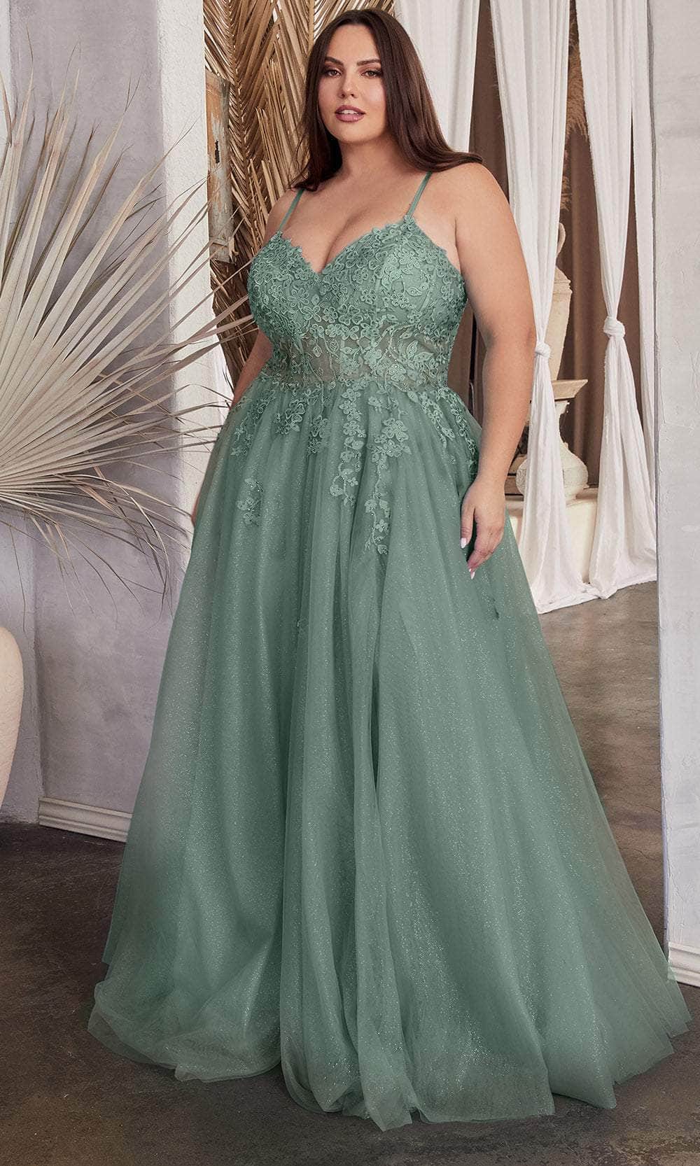 Cinderella Divine C148C - Embroidered Sleeveless Prom Dress - detail view