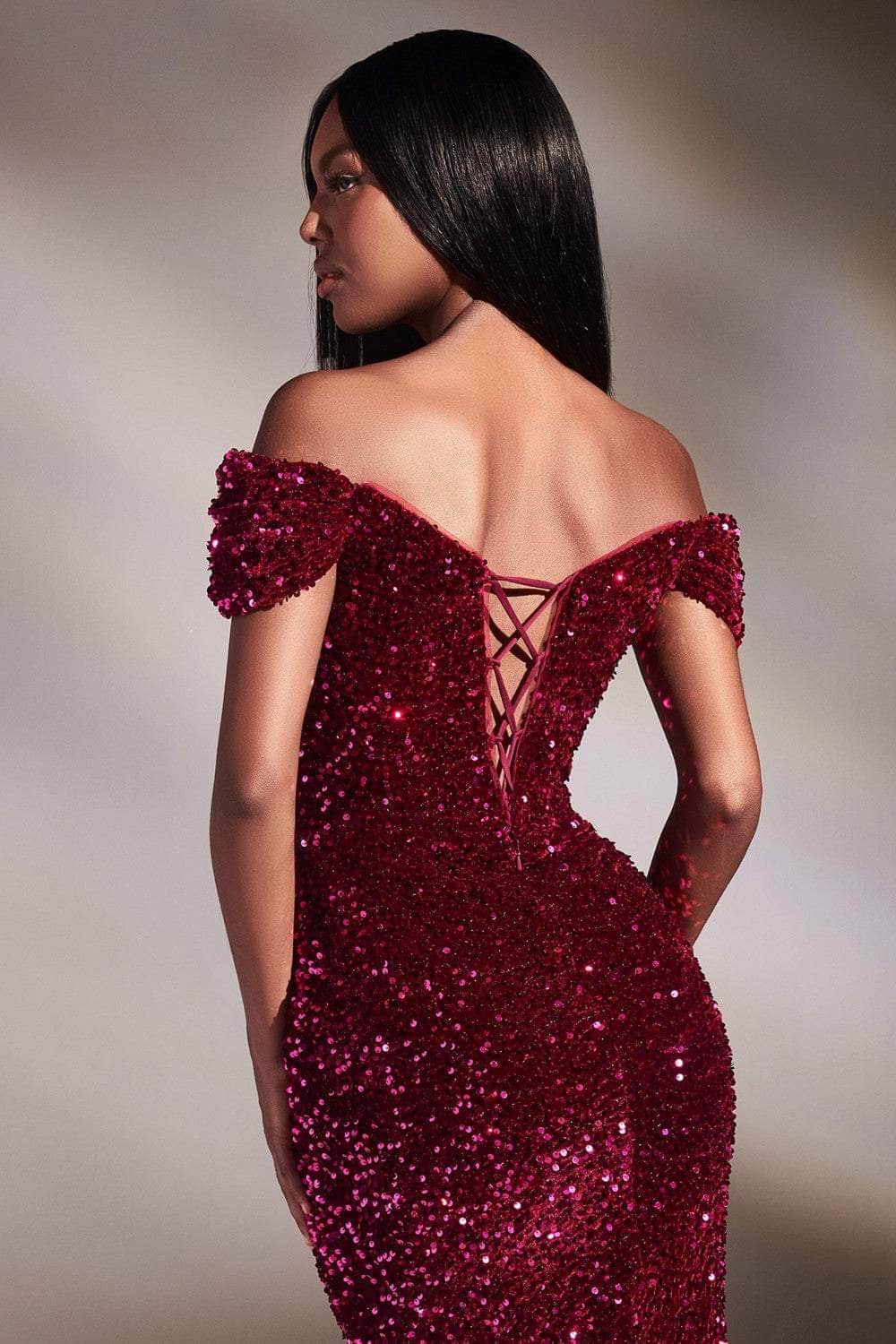 Cinderella Divine CA109 - Off-Shoulder with Sequins and Knot Detail Prom Dress - view 4