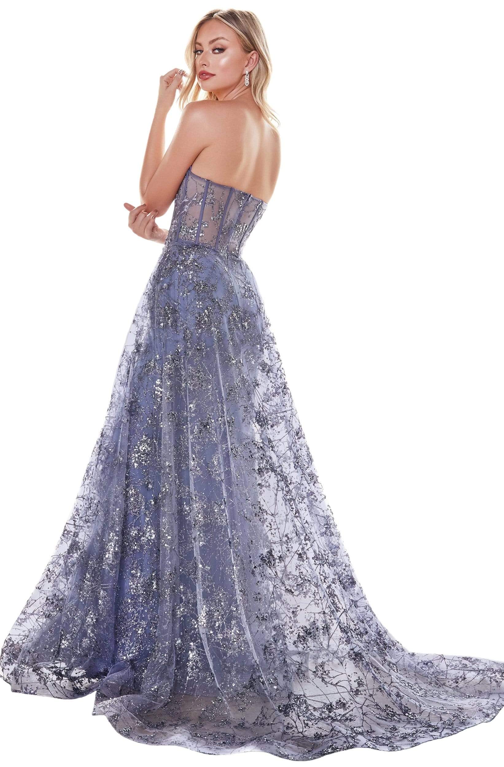 Cinderella Divine - CB046 Floral Appliqued Bustier Overskirt Gown - detail view