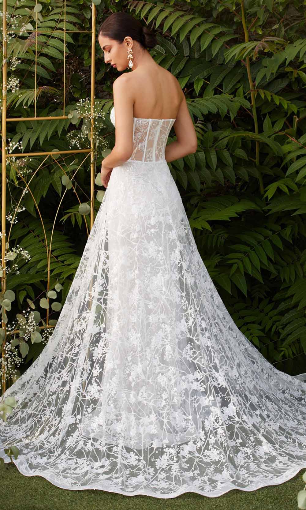 Cinderella Divine - CB046W Applique Sweetheart Gown With Overskirt - back view