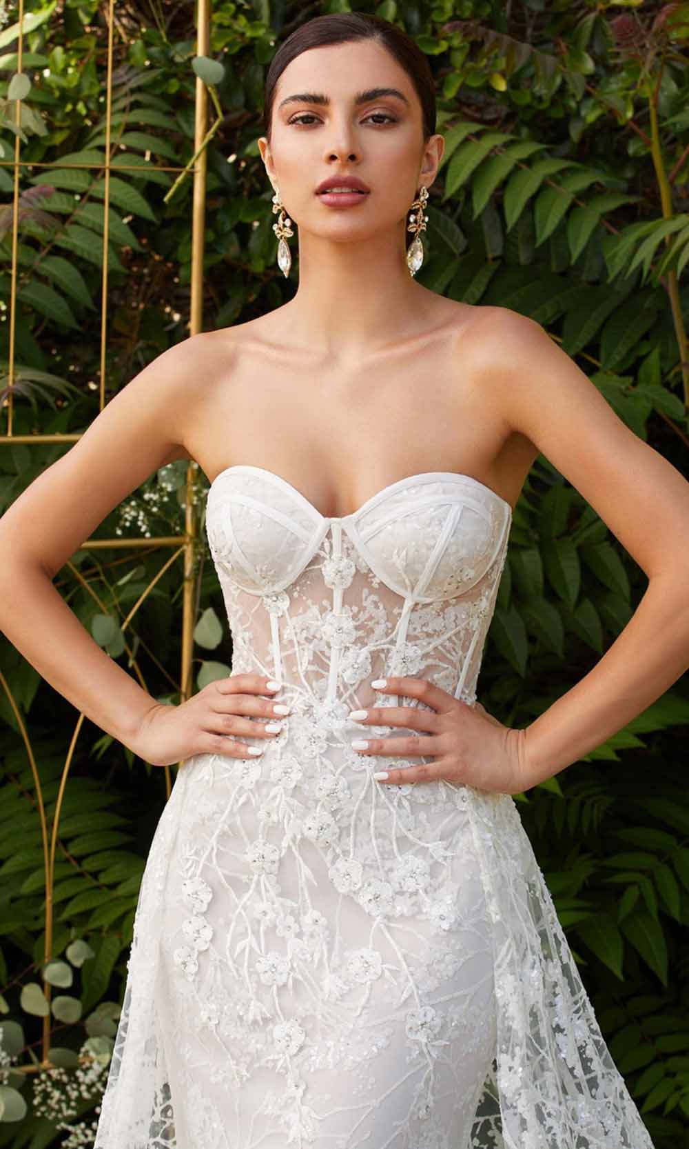 Cinderella Divine - CB046W Applique Sweetheart Gown With Overskirt - detail view
